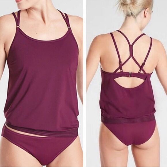 ATHLETA Plum Purple Cross Back Blousy Bra Size Tankini Top size small - Picture 1 of 13